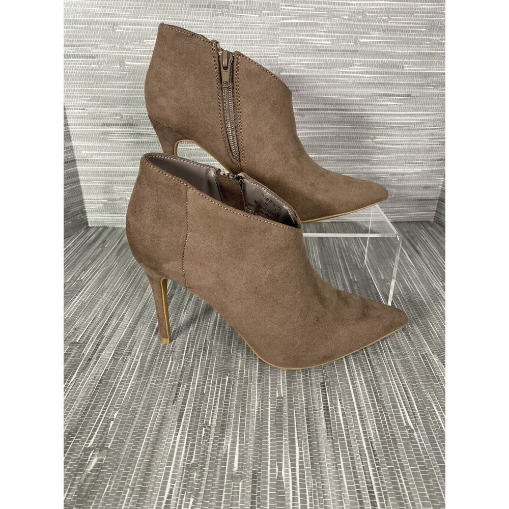 Brinley Co. Womens Brown Suede Stiletto Heel Ankle Bootie‎ Side Zip Size 7
